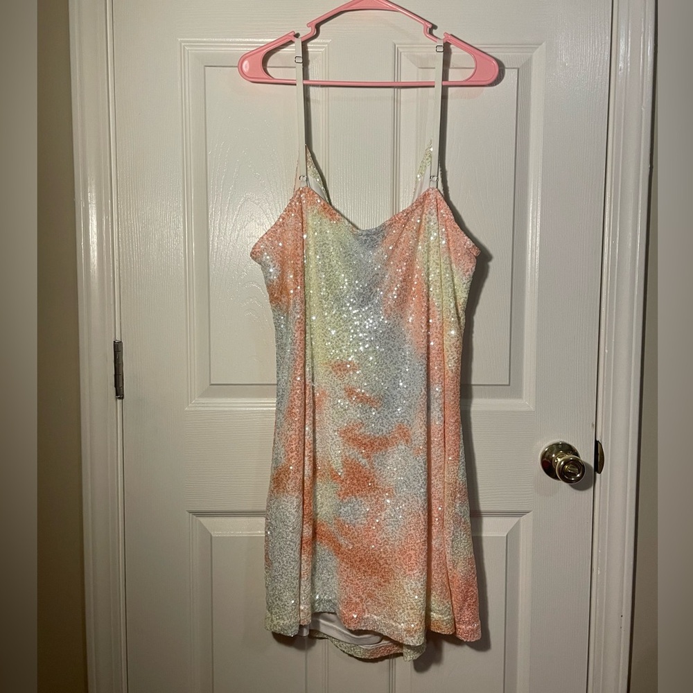 Colorful Sequin Scowl Neck Plus Size Dress - Picture 3 of 6